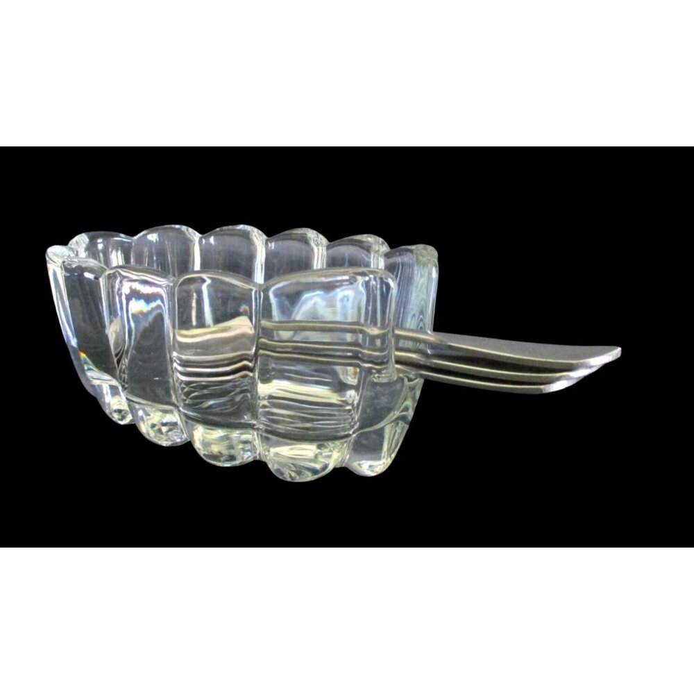 Vintage Clear Glass Spoon Holder Buffet Party Dinner Entertaining Accessory